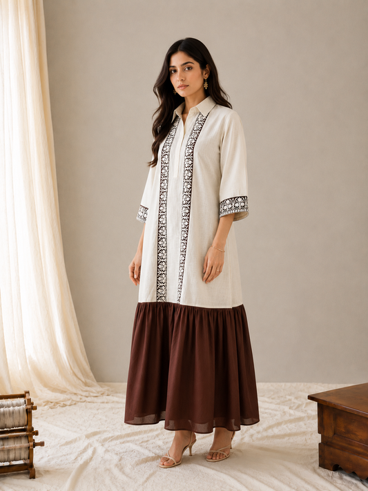 Sehar Off-White & Brown Dress