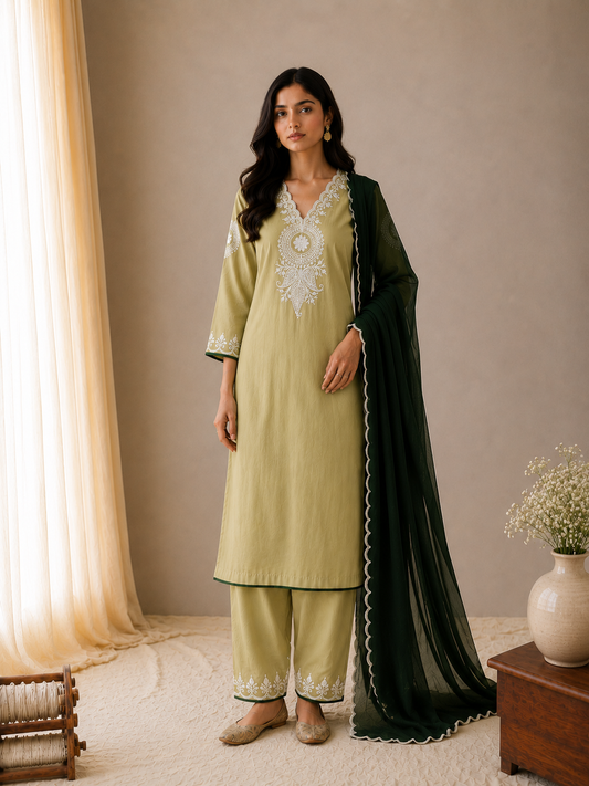 Sehar Olive Green & Green Suit Set