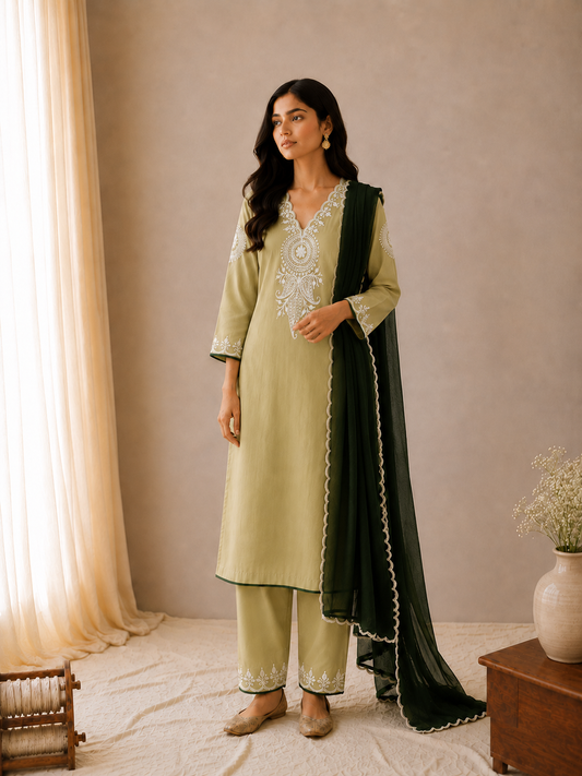 Sehar Olive Green & Green Suit Set