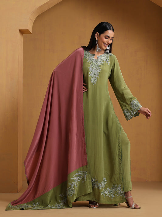 Sehar Green & Dust Pink Suit Set