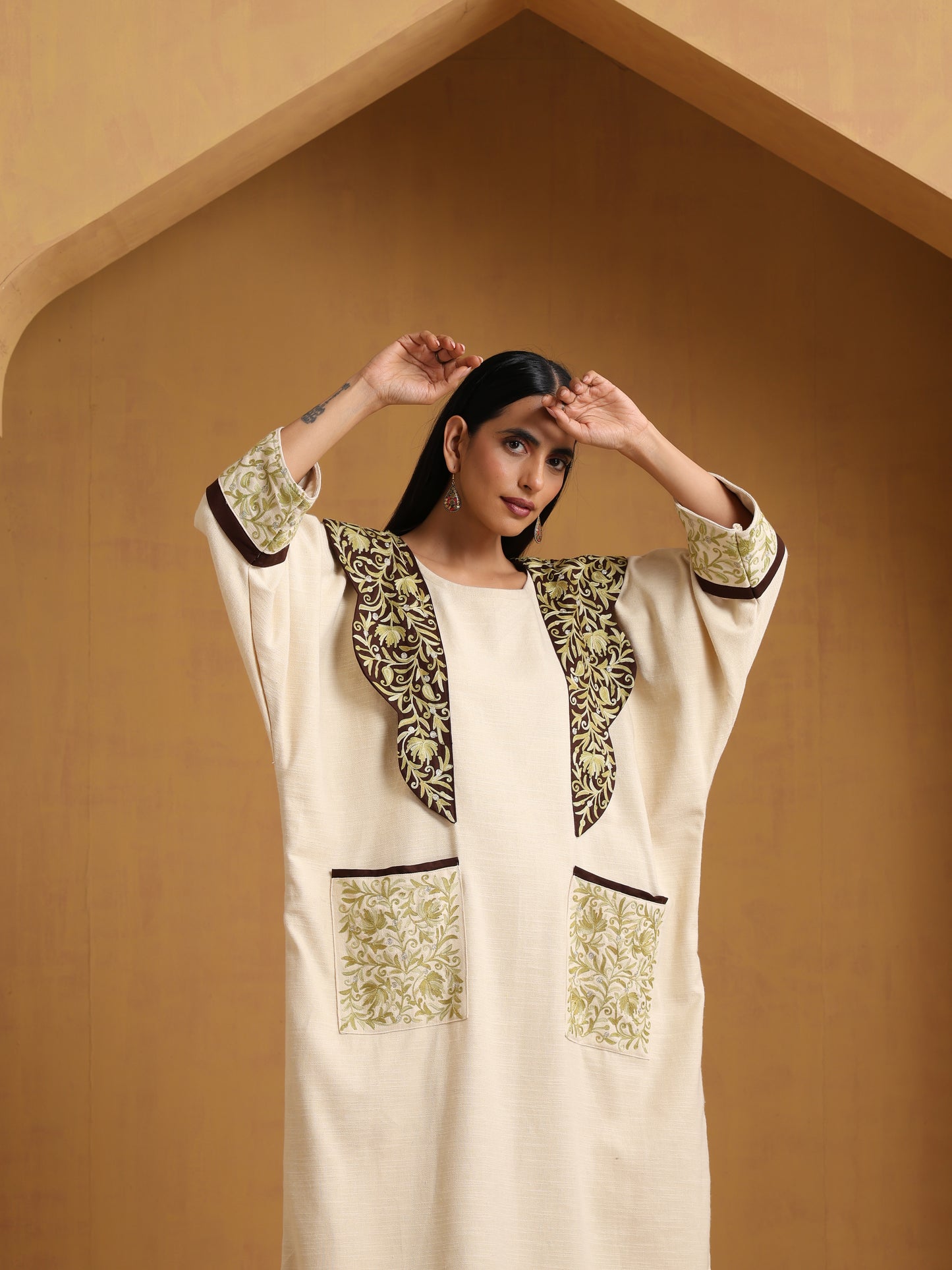 Sehar Off-White & Brown Abaya