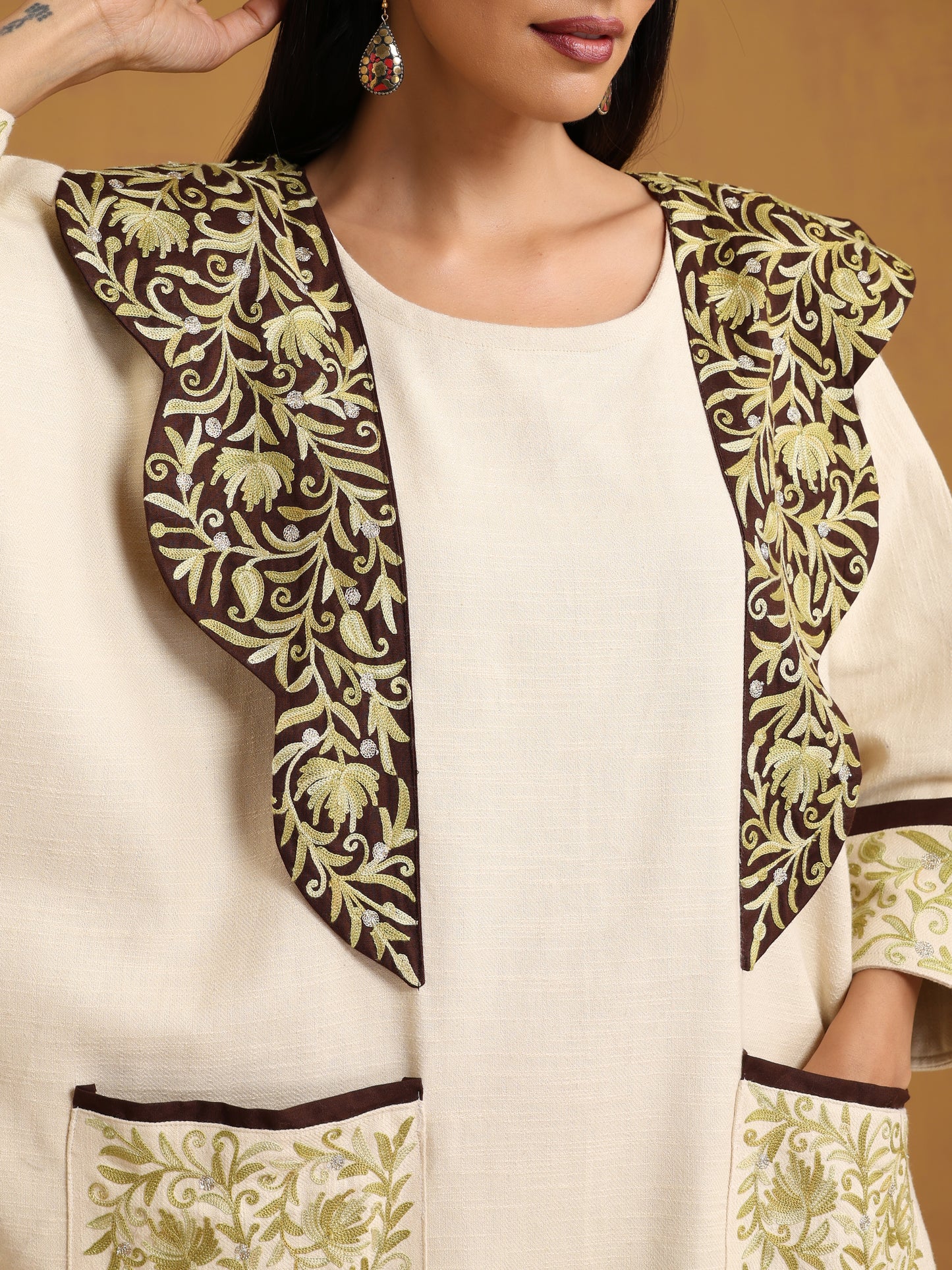 Sehar Off-White & Brown Abaya