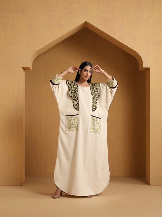 Sehar Off-White & Brown Abaya