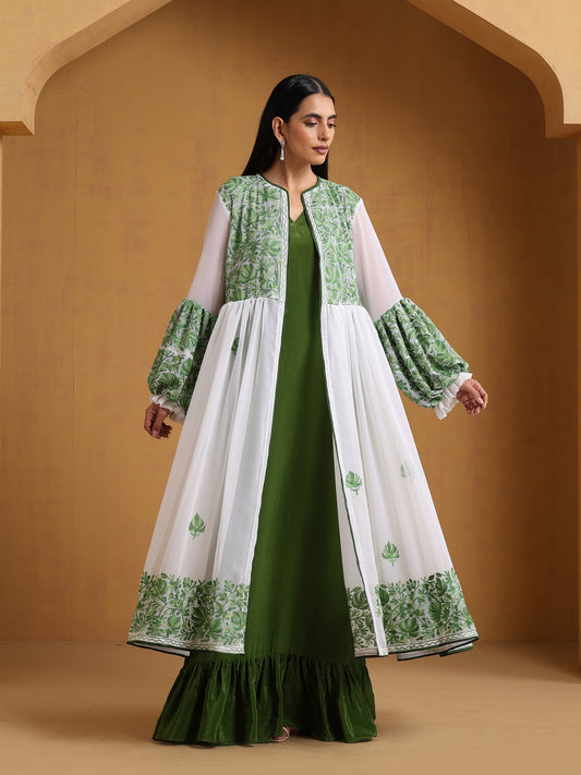 Sehar Green & White Abaya