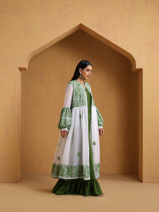 Sehar Green & White Abaya