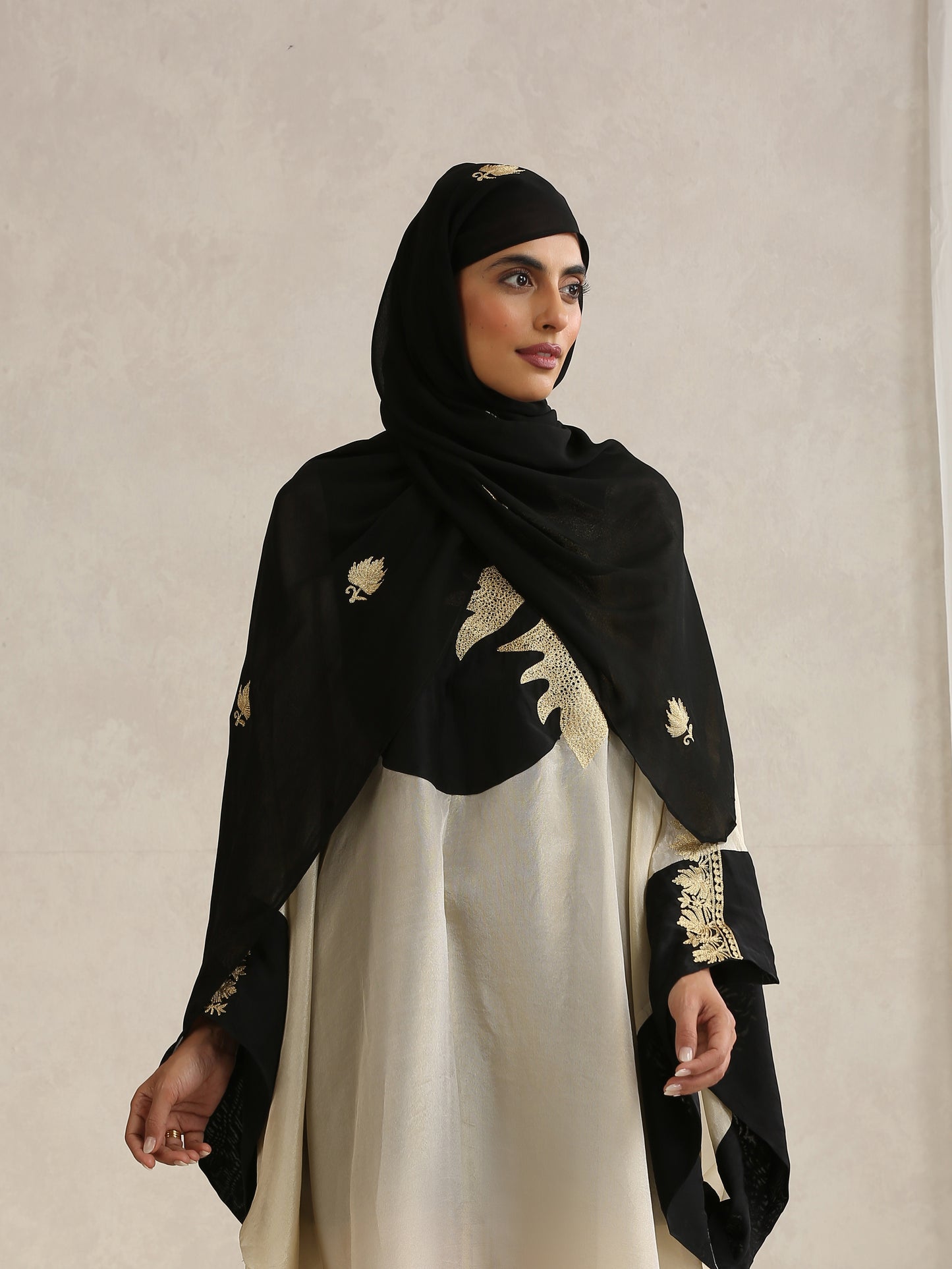 Nargis Kashmiri Embroidered Silk Abaya with Sheila