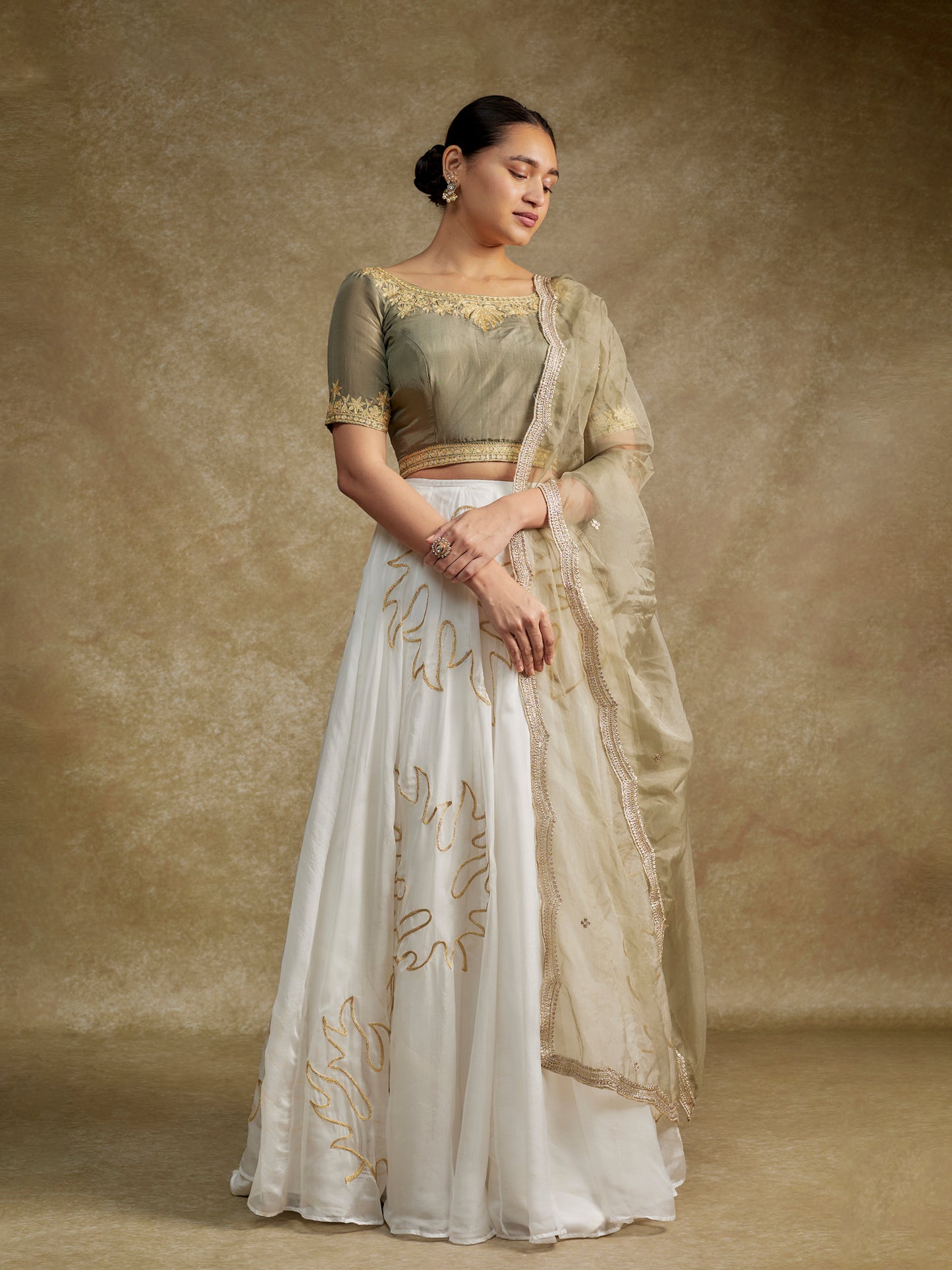 Rang Olive & White Lehenga