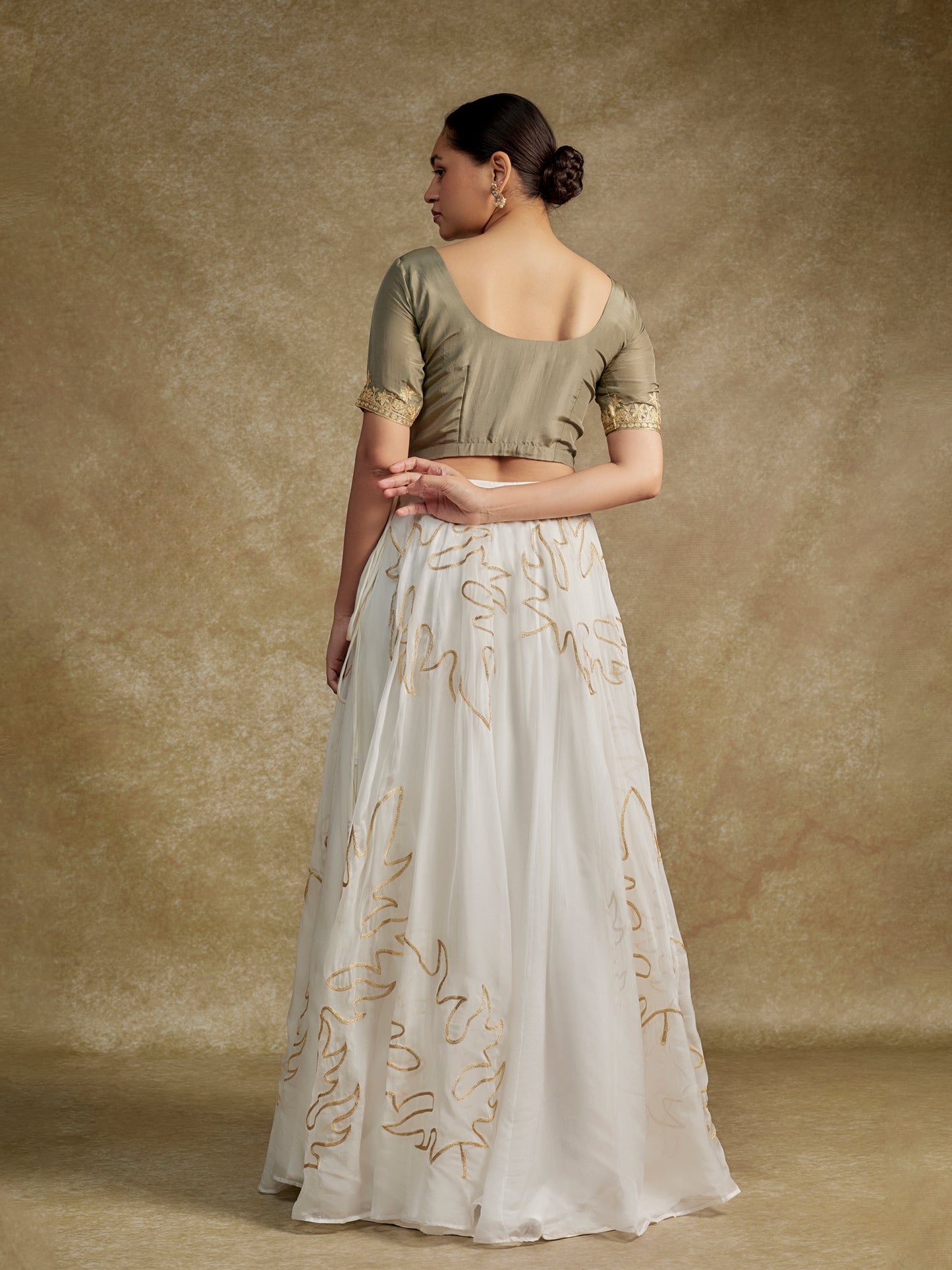 Rang Olive & White Lehenga