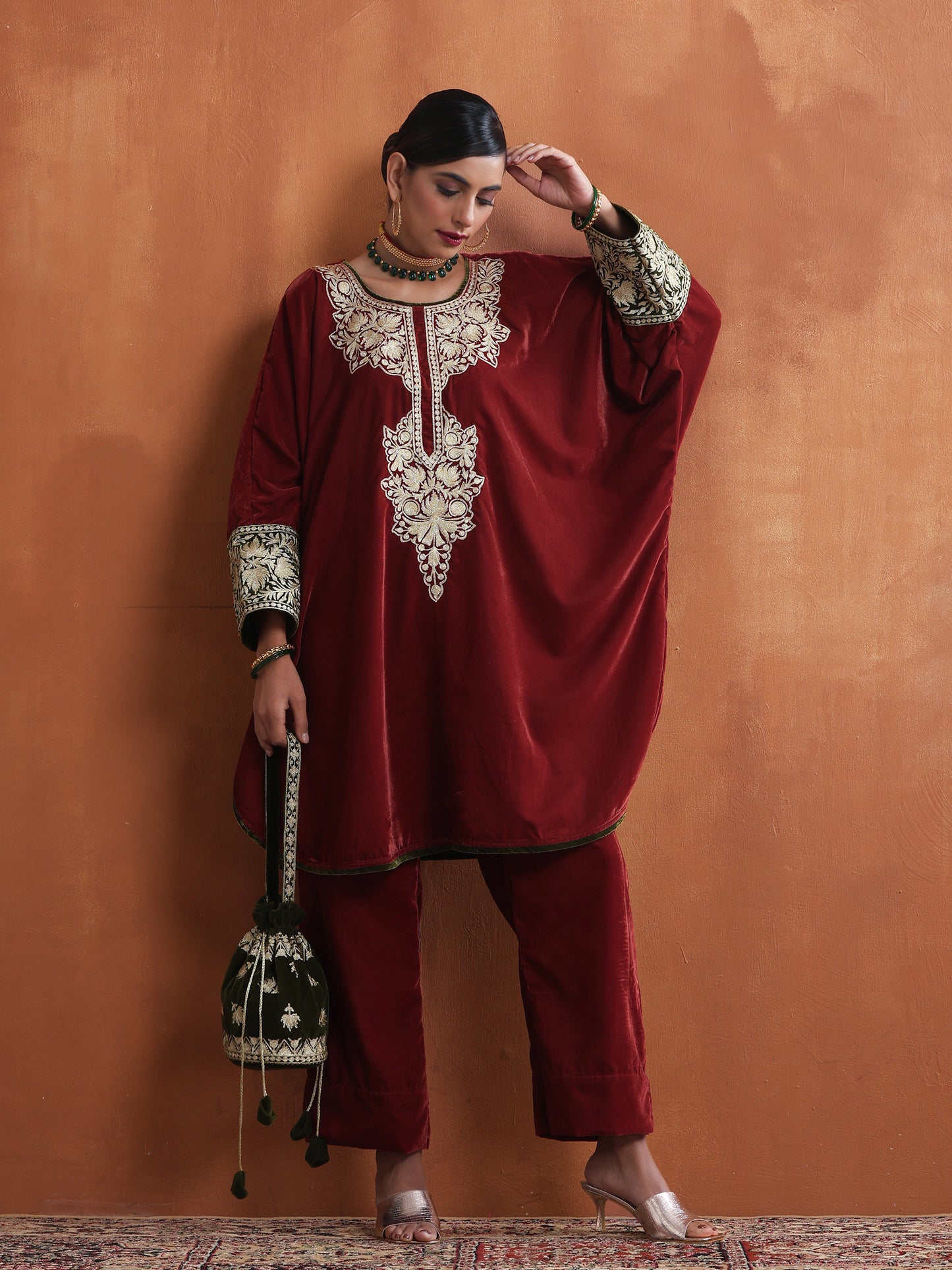 Nishat Rust Velvet Pheran Set