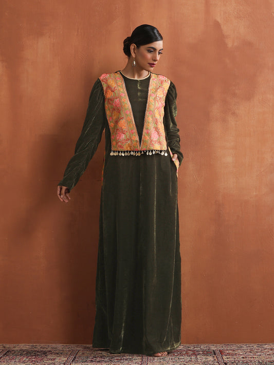 Nishat Mehandi Green Long Dress