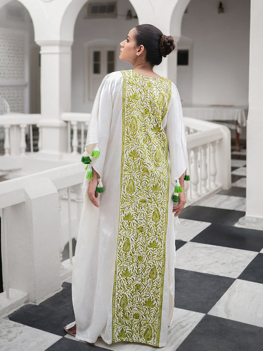 Nargis Off-White & Neon Satin Kaftan
