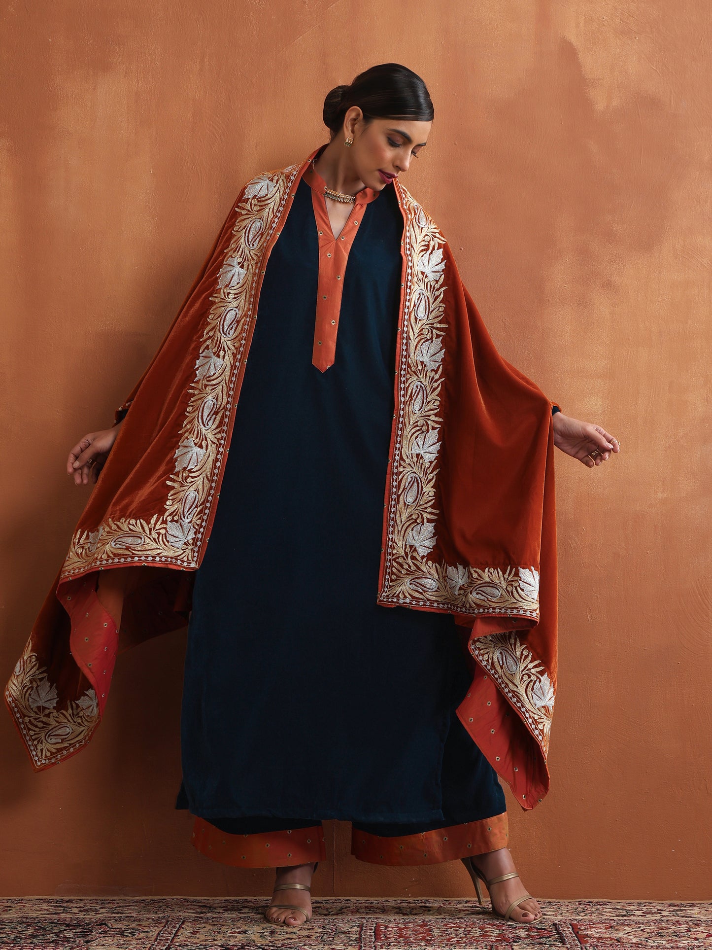 Nishat Rust & Teal Blue Cape Set