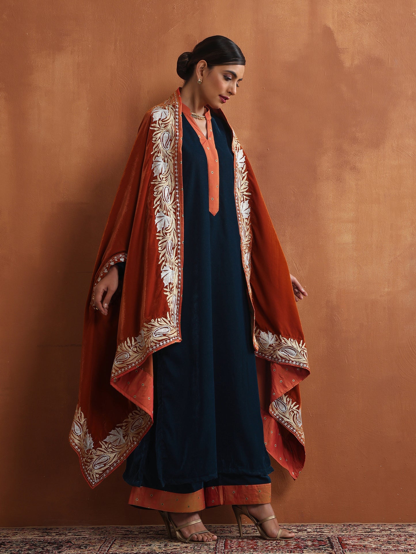 Nishat Rust & Teal Blue Cape Set