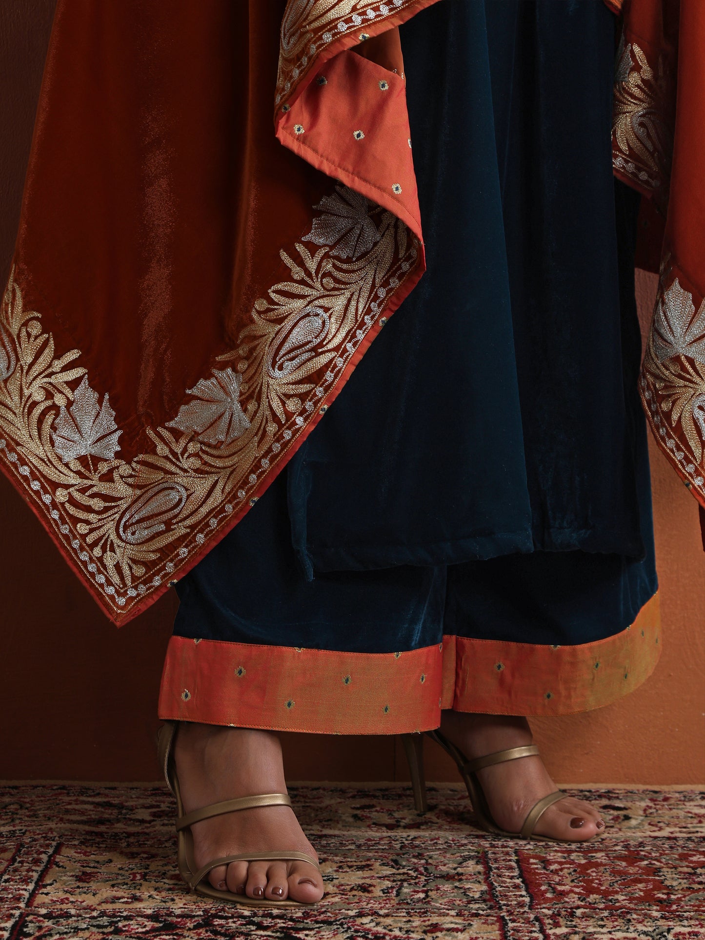 Nishat Rust & Teal Blue Cape Set