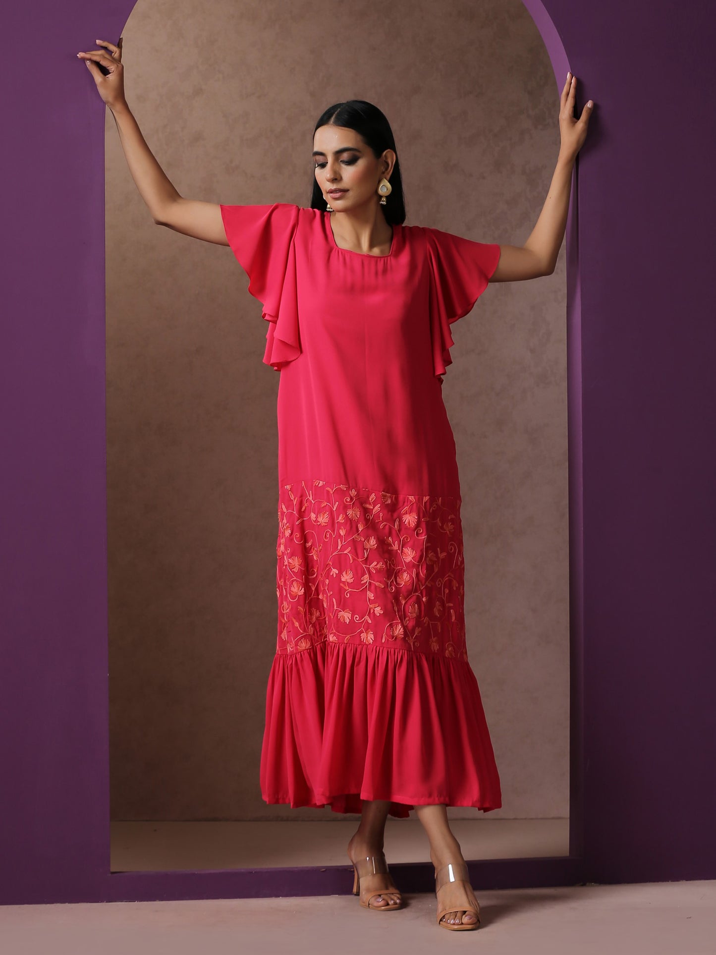 Bahaar Pink Frilled Dress