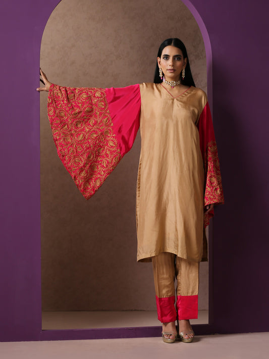 Jashn Beige & Hot Pink Co-ord Set