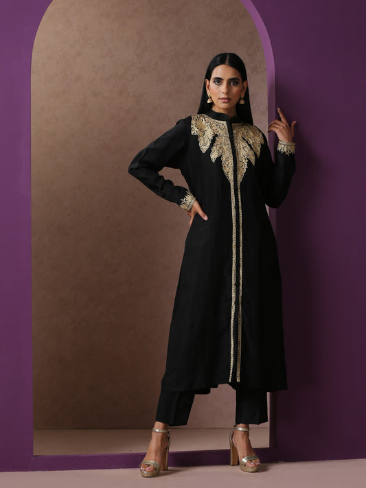 Jashn Black Achkan Style Suit Set