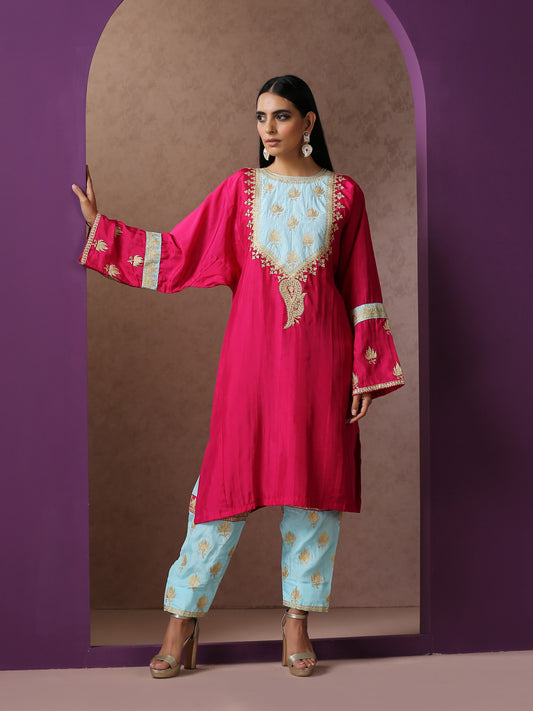 Jashn Pink & Blue Pheran Set