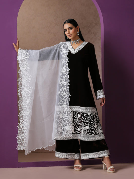 Makhmal Brown Suit Set