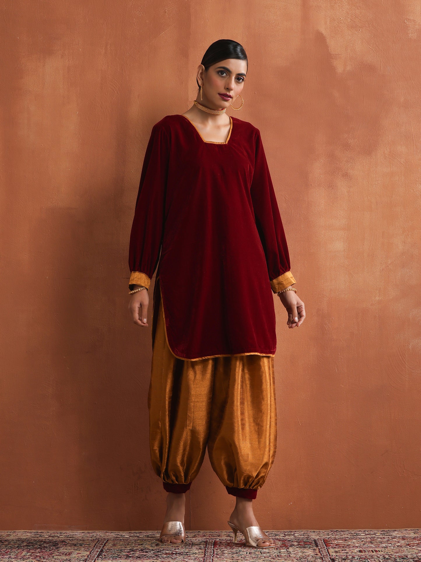 Nishat Maroon & Mustard Cape Set