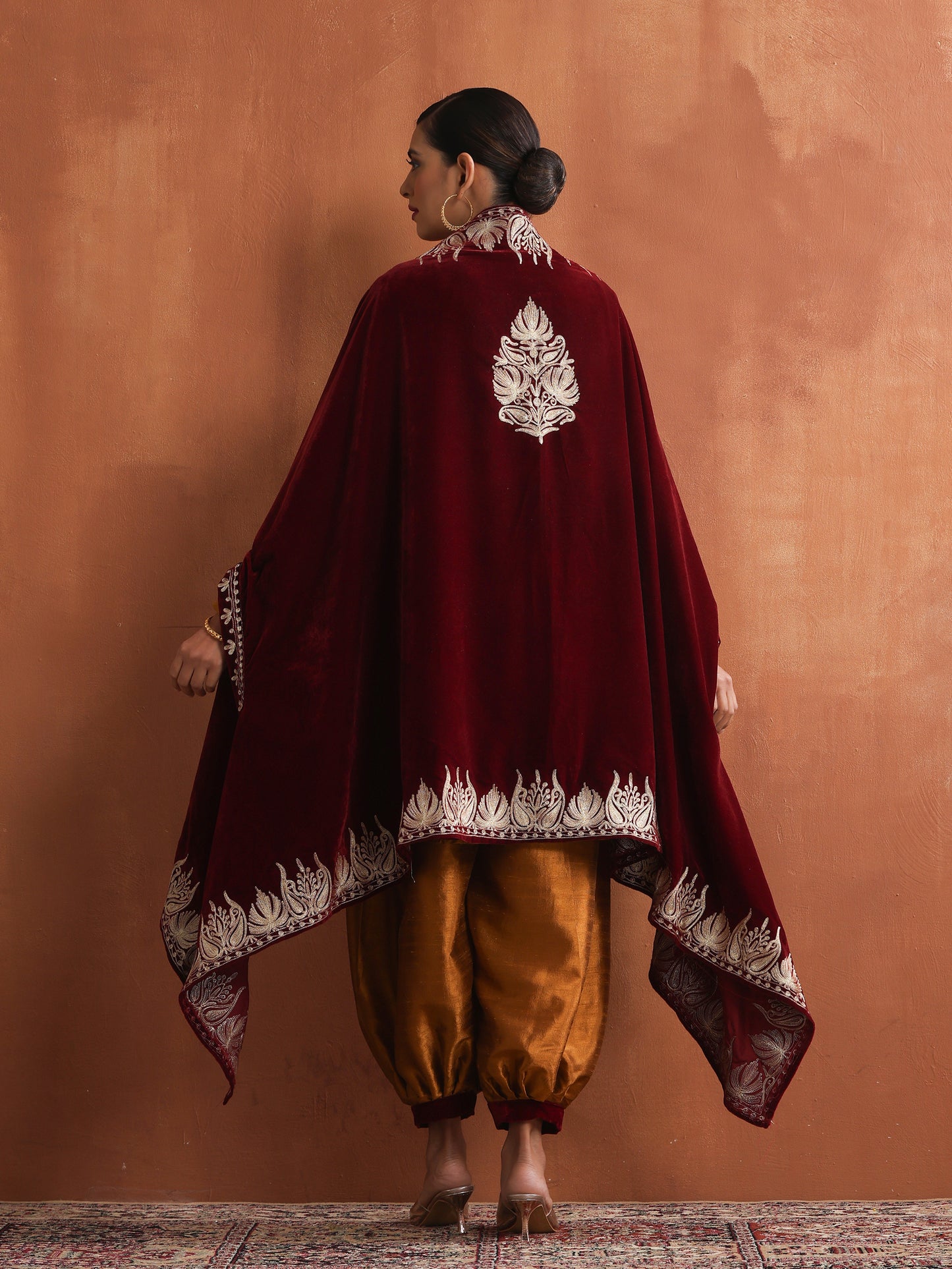 Nishat Maroon & Mustard Cape Set