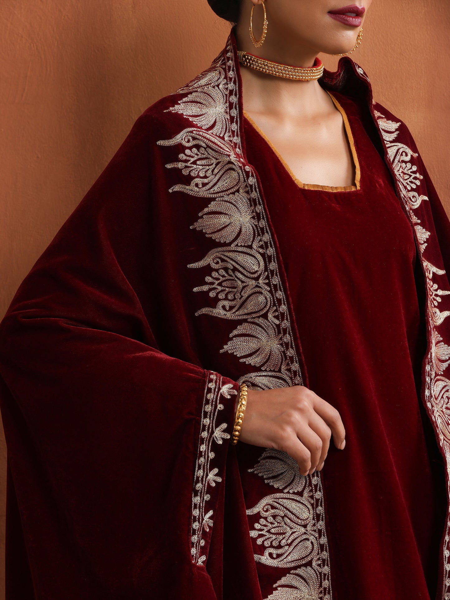 Nishat Maroon & Mustard Cape Set