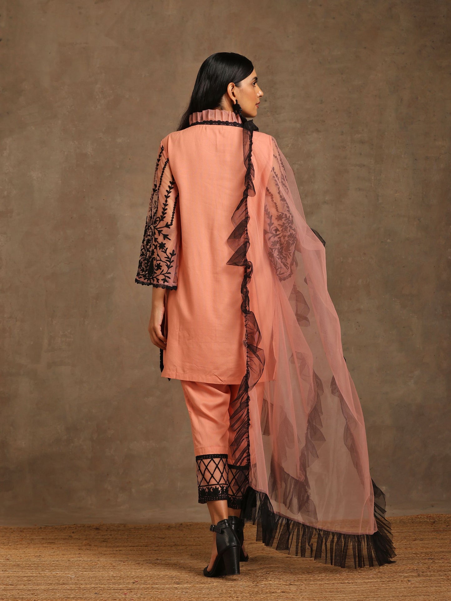 Aghaaz Black & Peach Suit Set