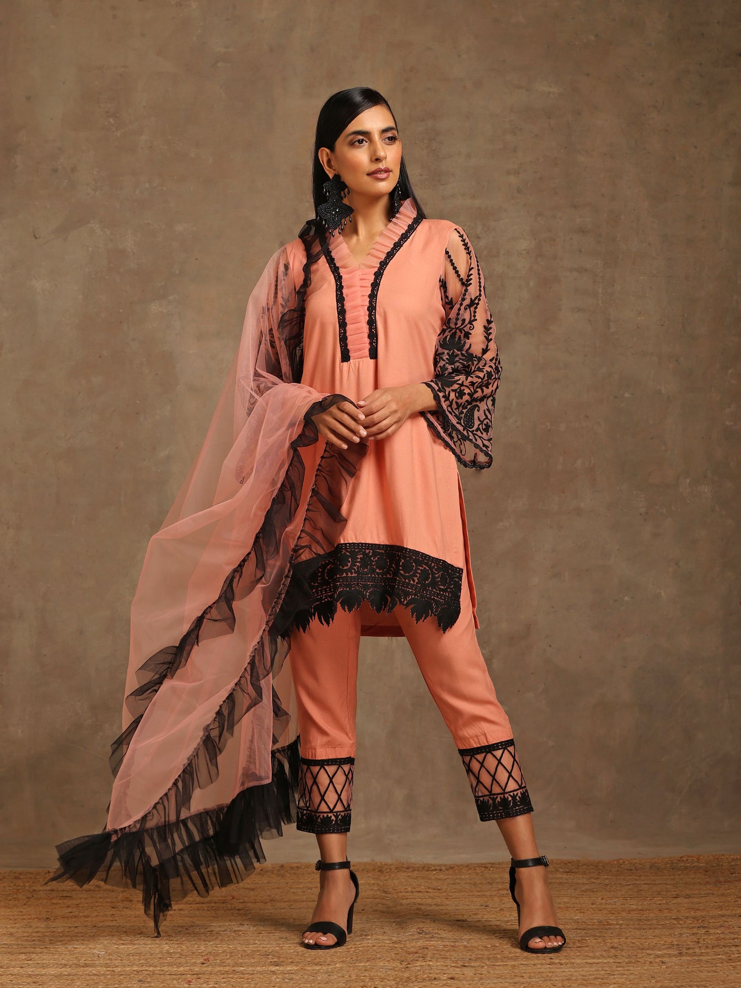 Aghaaz Black & Peach Suit Set