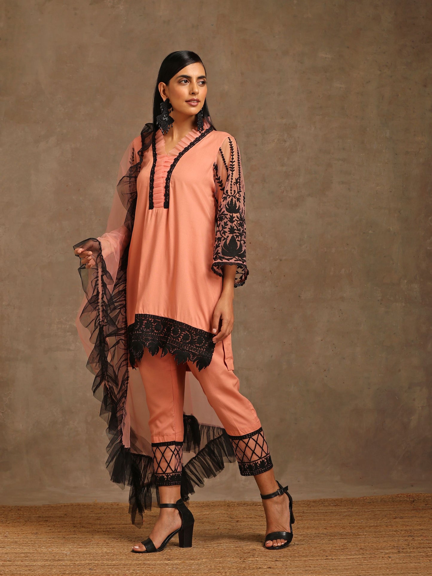 Aghaaz Black & Peach Suit Set