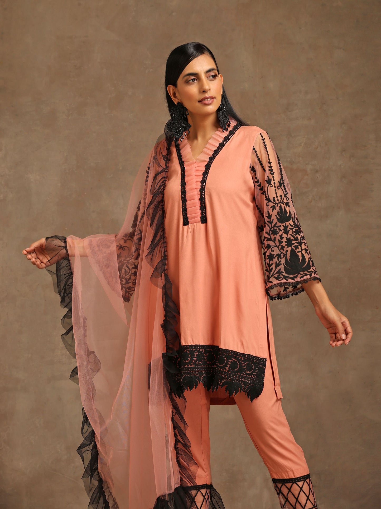 Aghaaz Black & Peach Suit Set