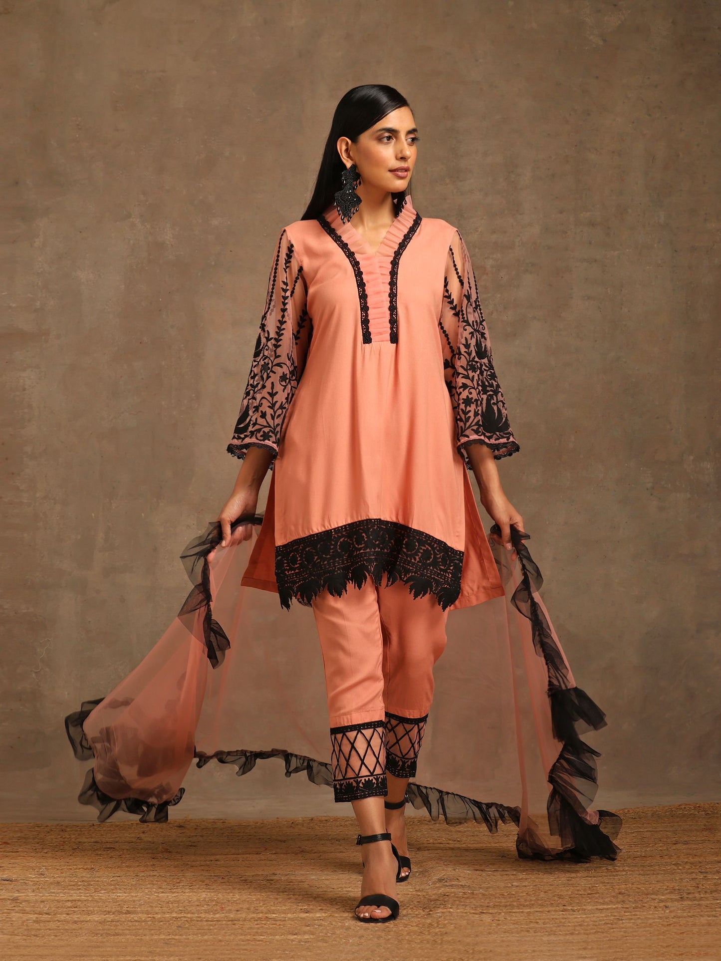 Aghaaz Black & Peach Suit Set