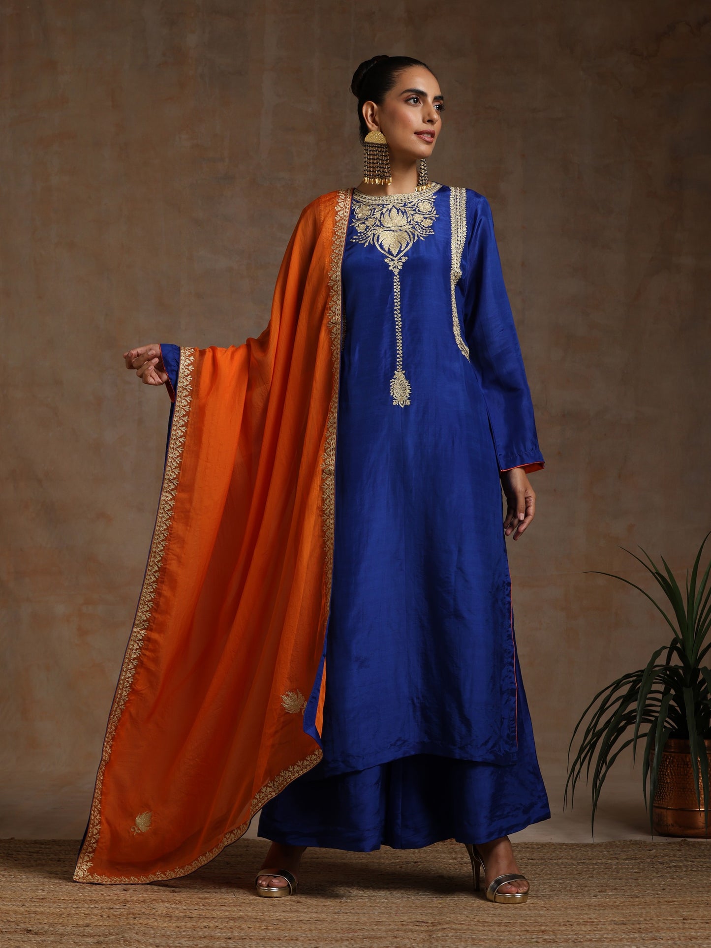 Bandhan Royal Blue with Orange Dupatta Suit Set