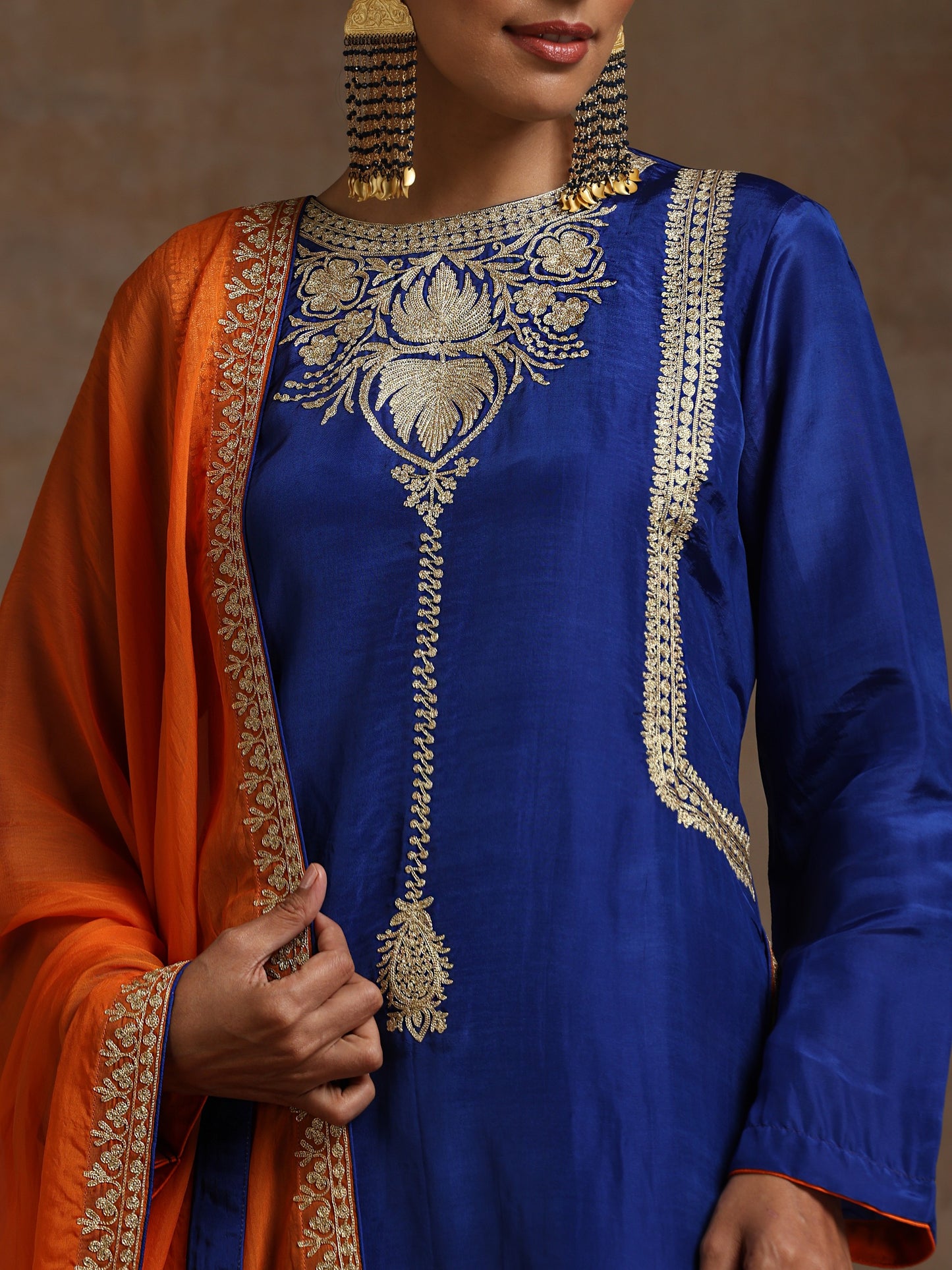 Bandhan Royal Blue with Orange Dupatta Suit Set