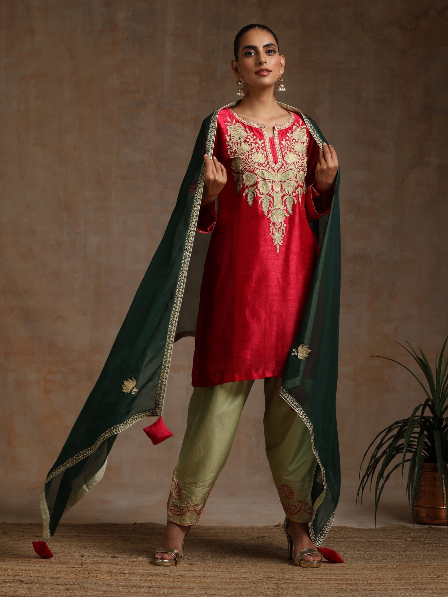 Bandhan Red & Green Suit Set