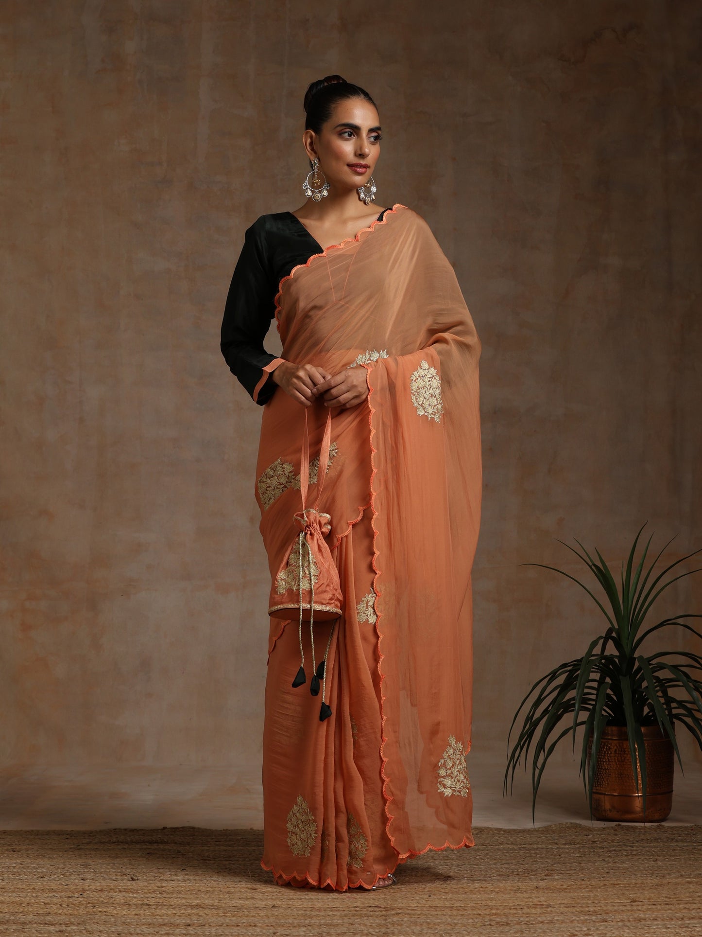 Bandhan Rust Organza Saree