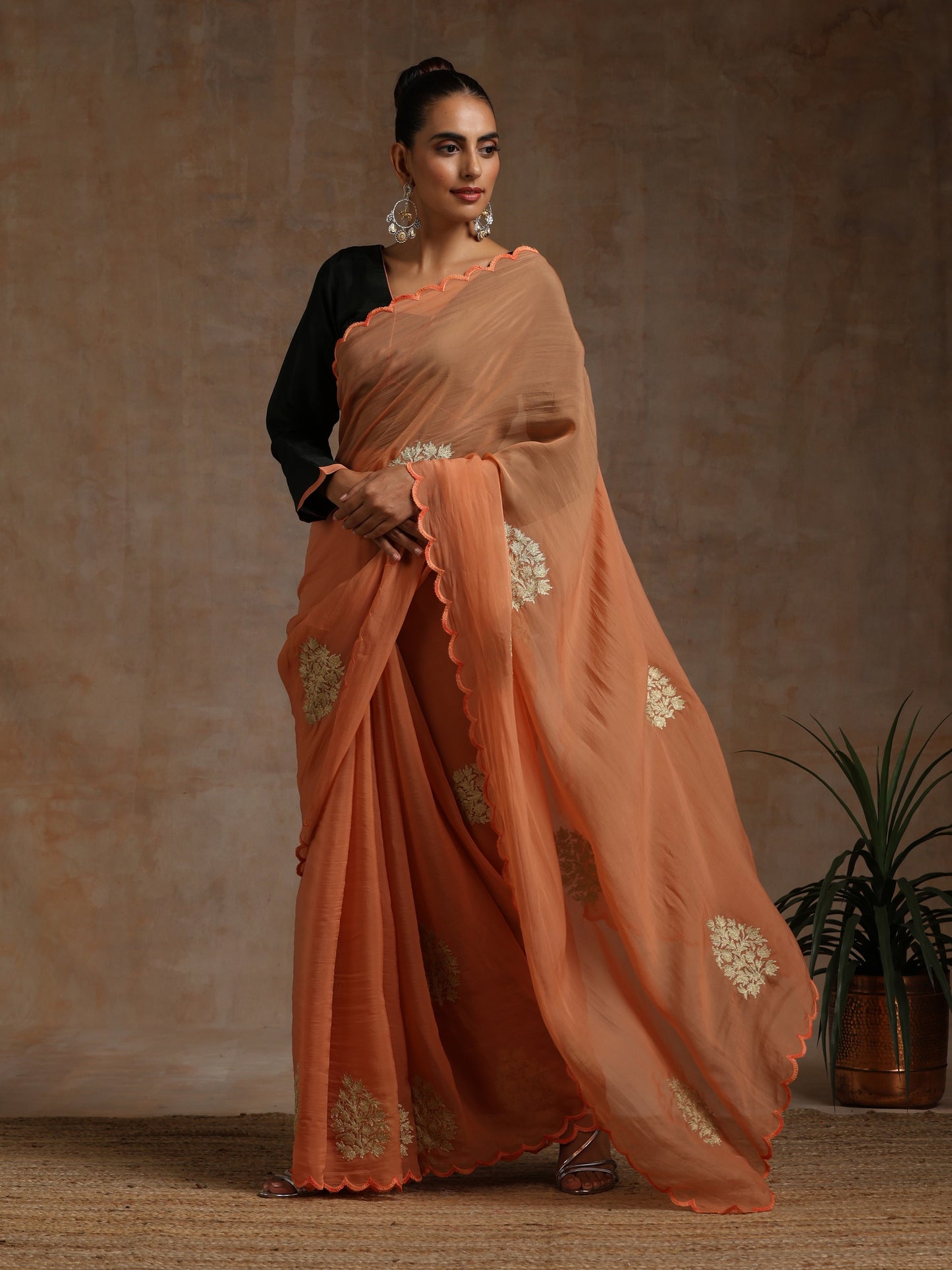 Bandhan Rust Organza Saree