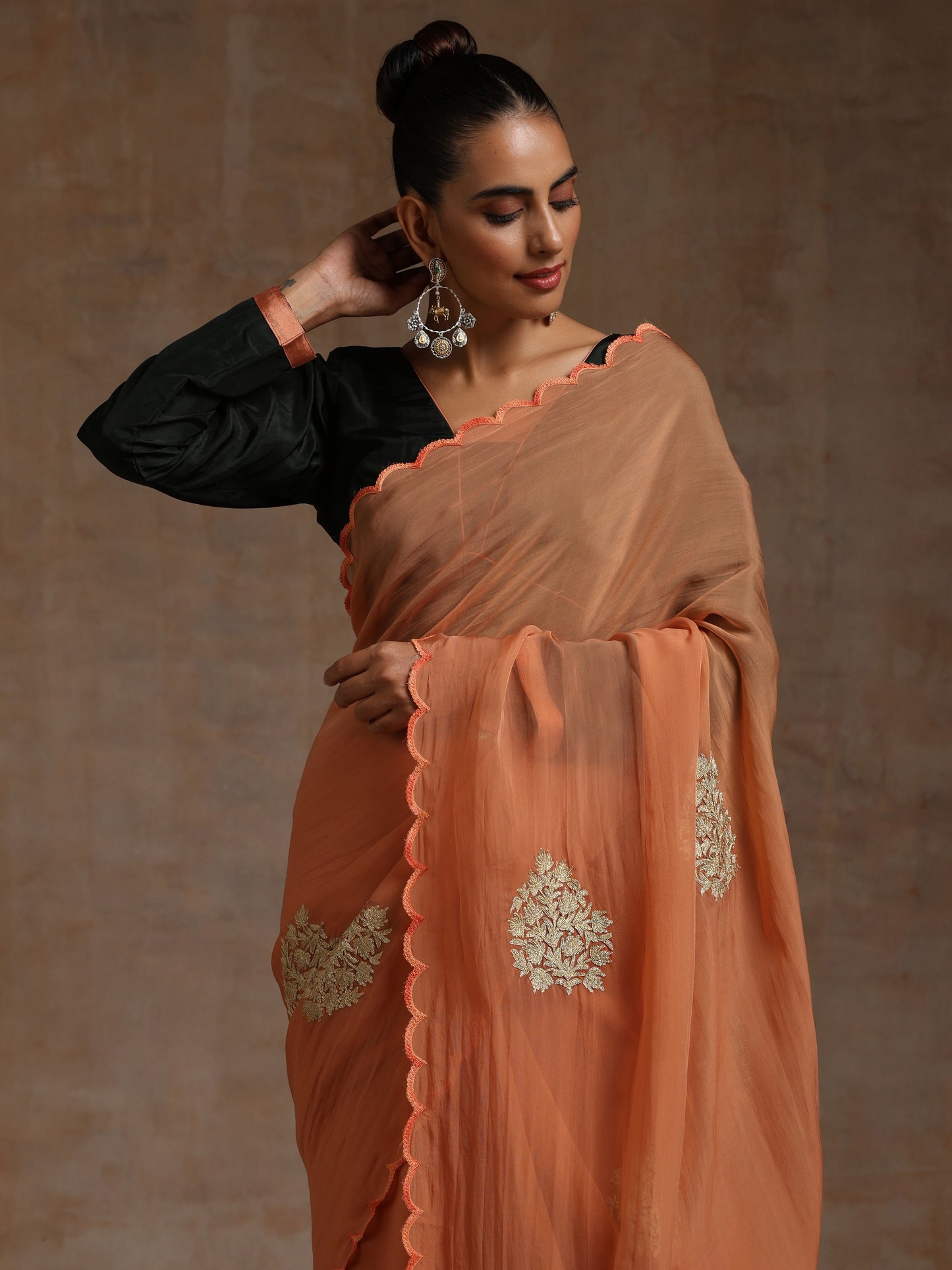 Bandhan Rust Organza Saree