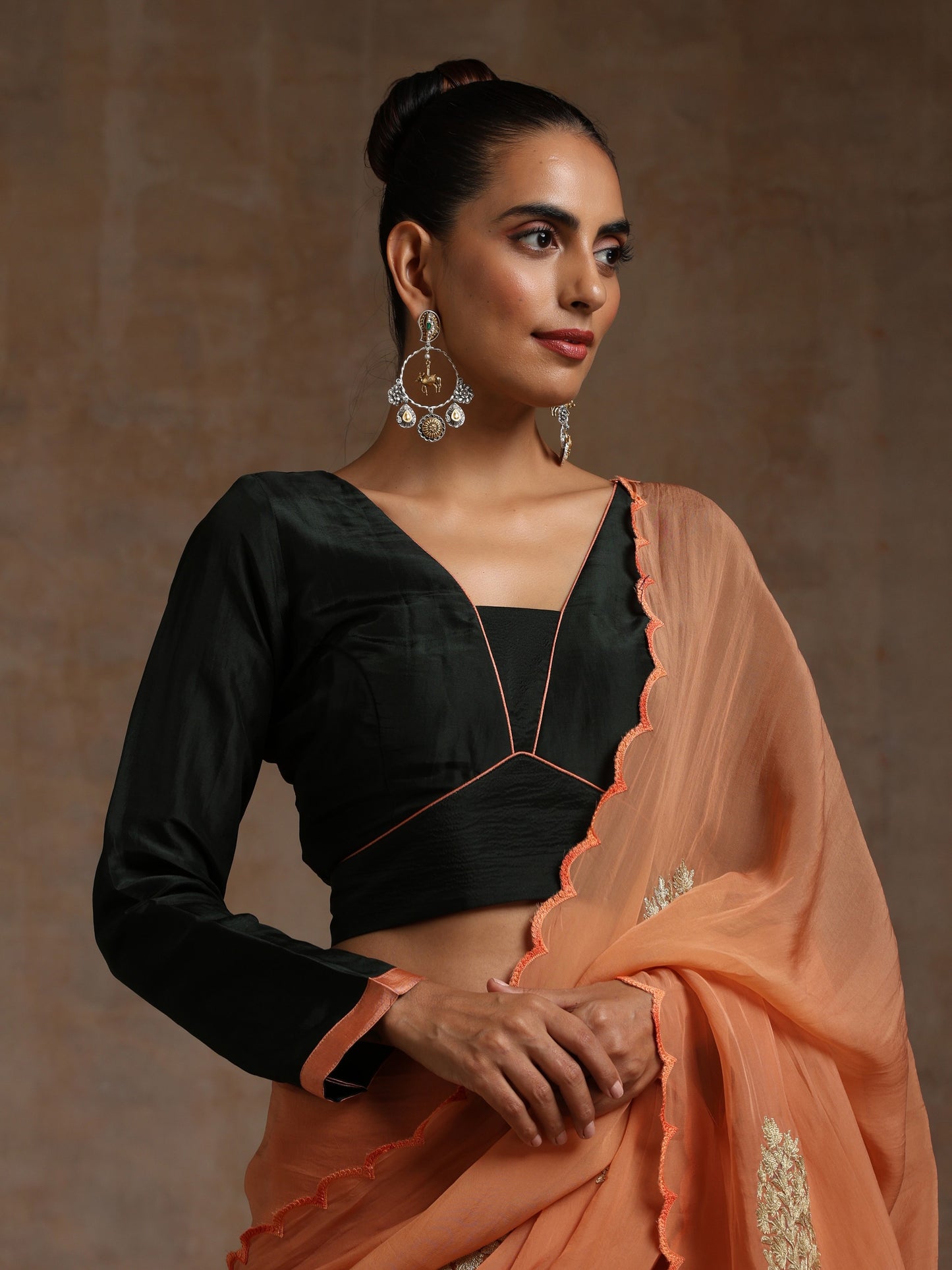 Bandhan Rust Organza Saree