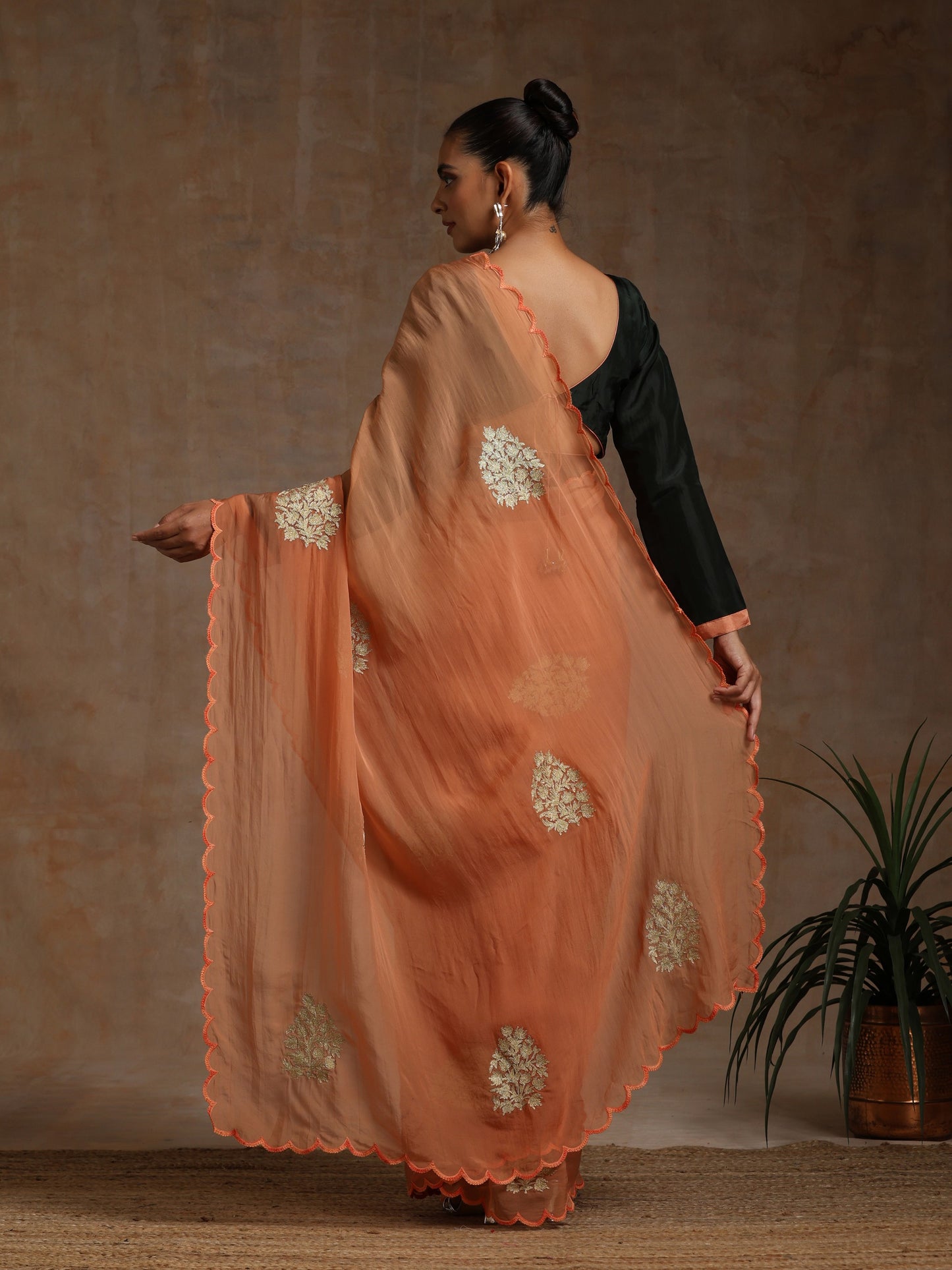 Bandhan Rust Organza Saree