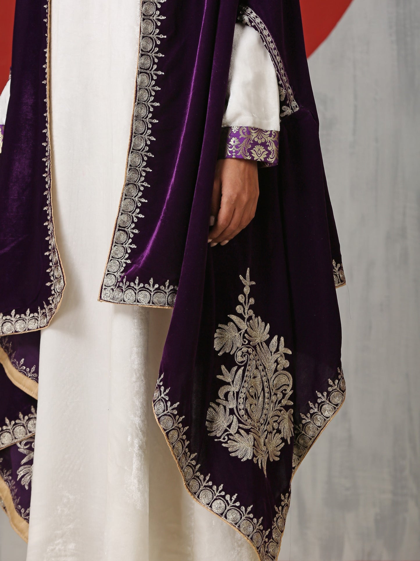Makhmal White Dress with Purple Cape