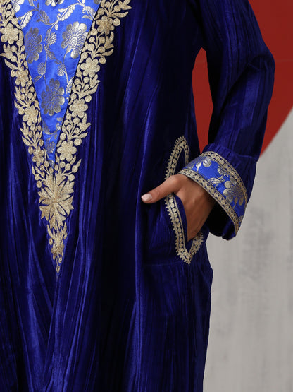 Makhmal Royal Blue Velvet Pheran Set