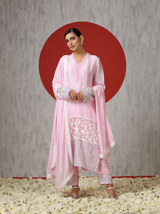 Jashn Pink Silk Suit