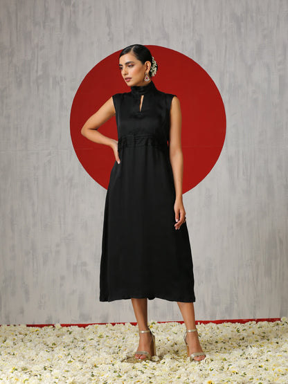 Makhmal Black Dress with Long Velvet Cape