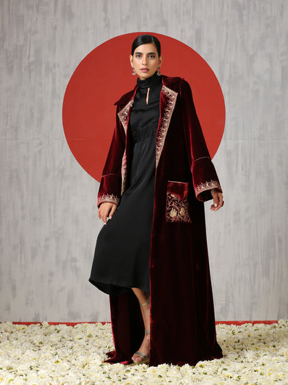 Makhmal Black Dress with Long Velvet Cape