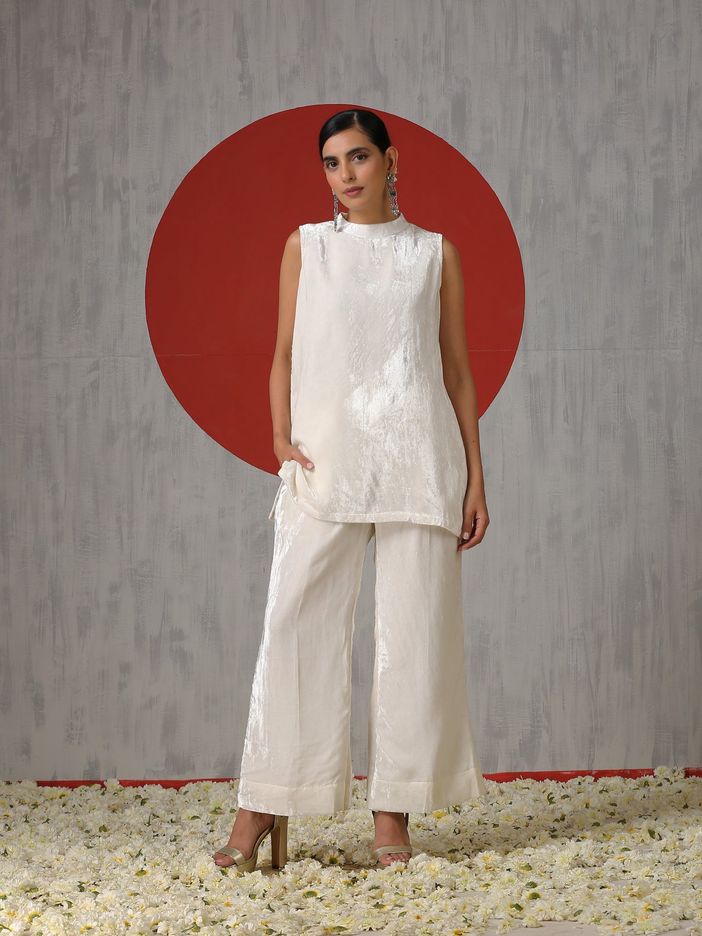 Makhmal White Co-ord with Brocade Jacket
