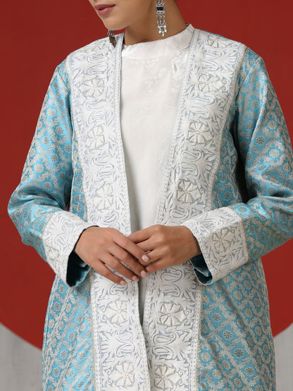 Makhmal White Co-ord with Brocade Jacket