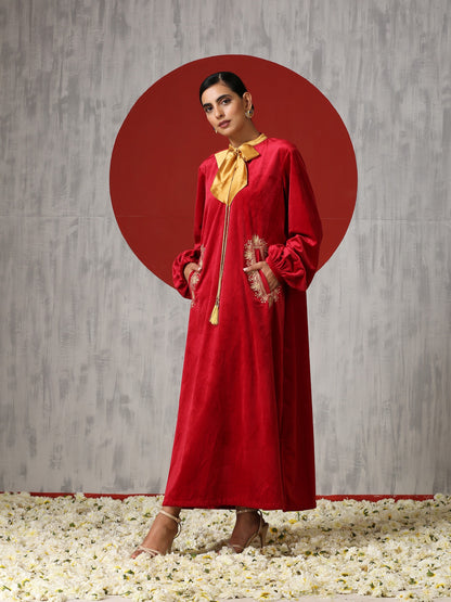 Makhmal Red Velvet Bow Dress