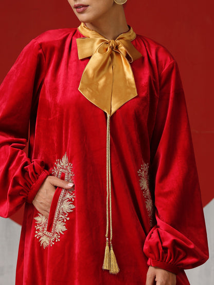 Makhmal Red Velvet Bow Dress