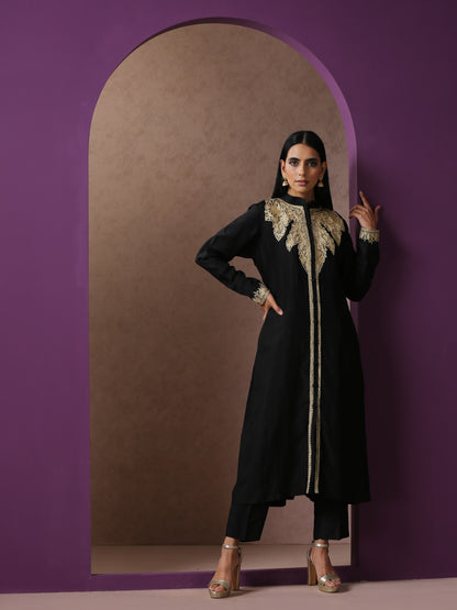 Jashn Black Achkan Style Suit Set