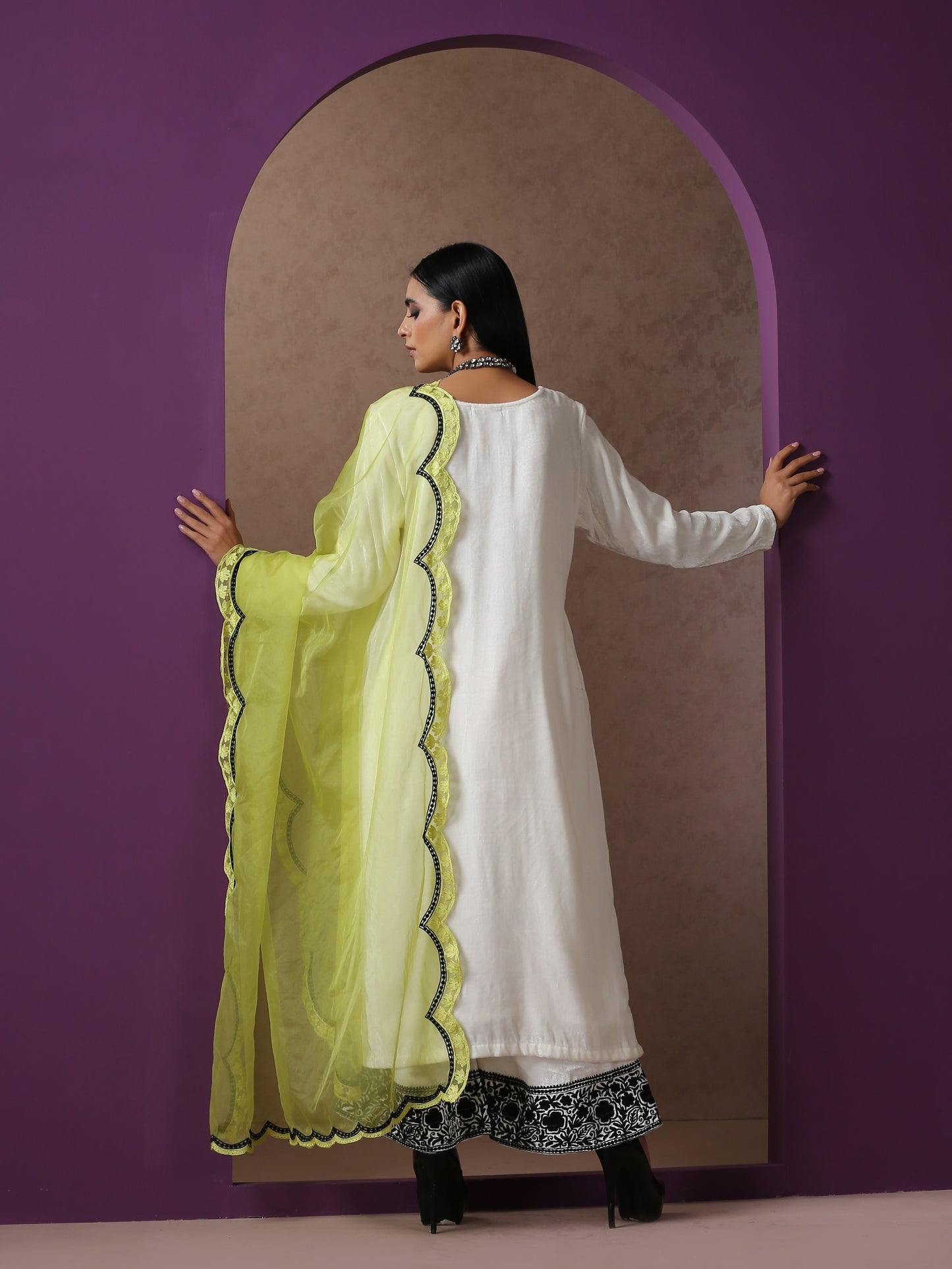 Makhmal Neon & White Suit Set